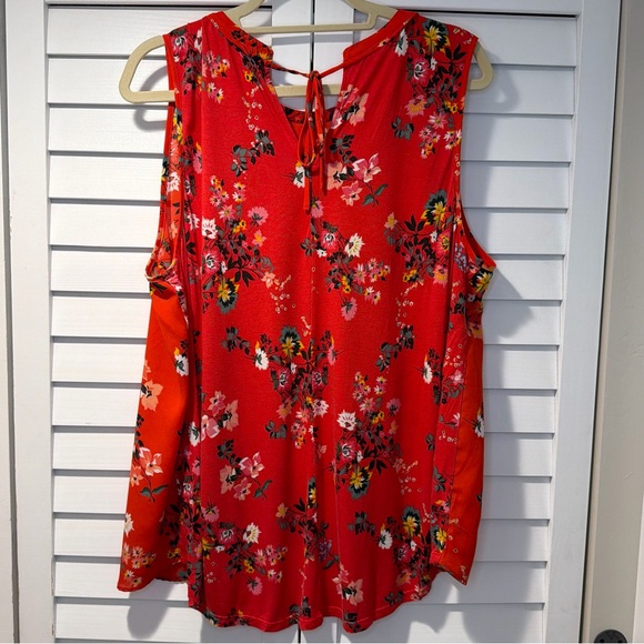 LOFT Floral Sleeveless Blouse – XL – Bright Red Tie-Back Shell - Picture 9 of 16